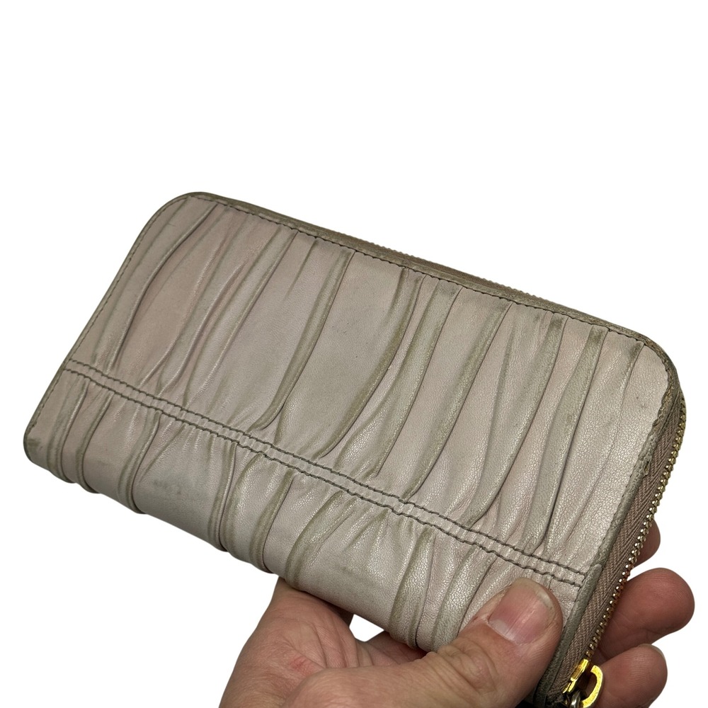 Prada Gaufre Nappa Leather Zip Around Wallet Beige‎ Gold Tone - Picture 9 of 13